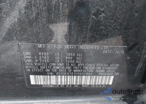 2017 Subaru Impreza 2.0I Limited from USA, damaged, VIN 4S3GKAT61H3602804